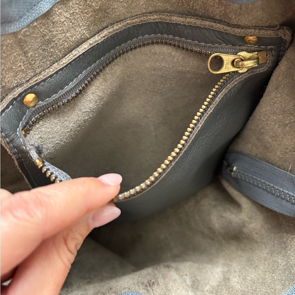 Rare Baggu Distressed Raw Milled Leather Tote, Slate Grey - Picture 10 of 13